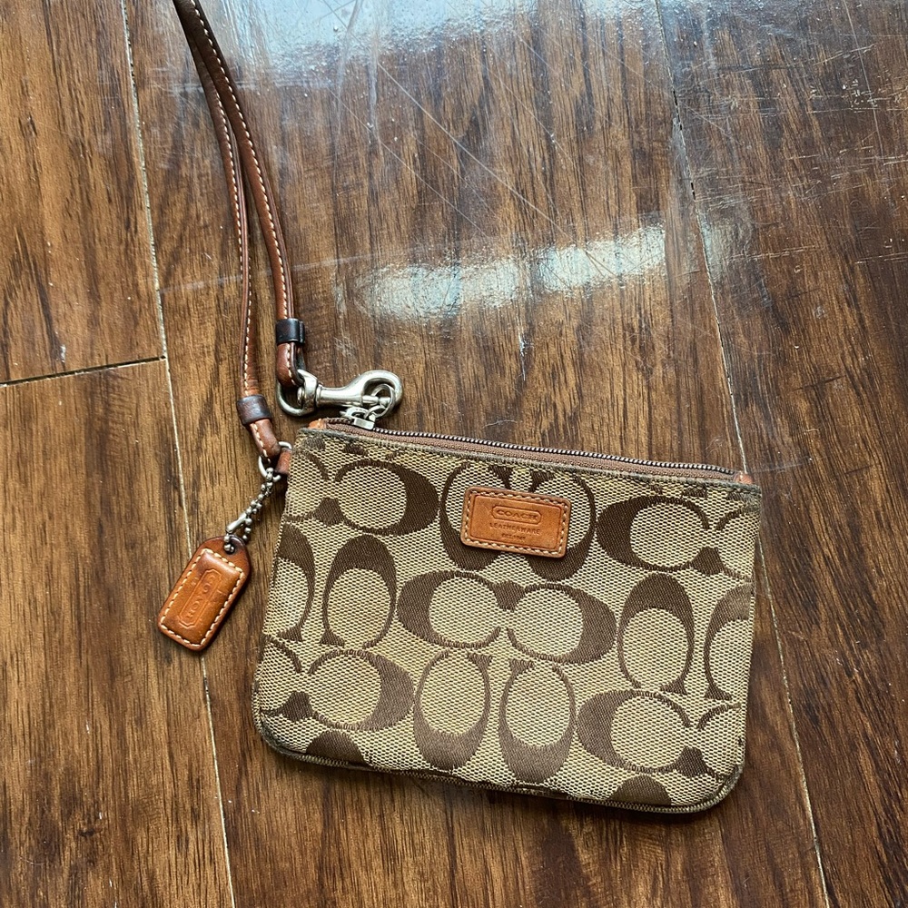 Coach Tan and Brown Signature Wristlet